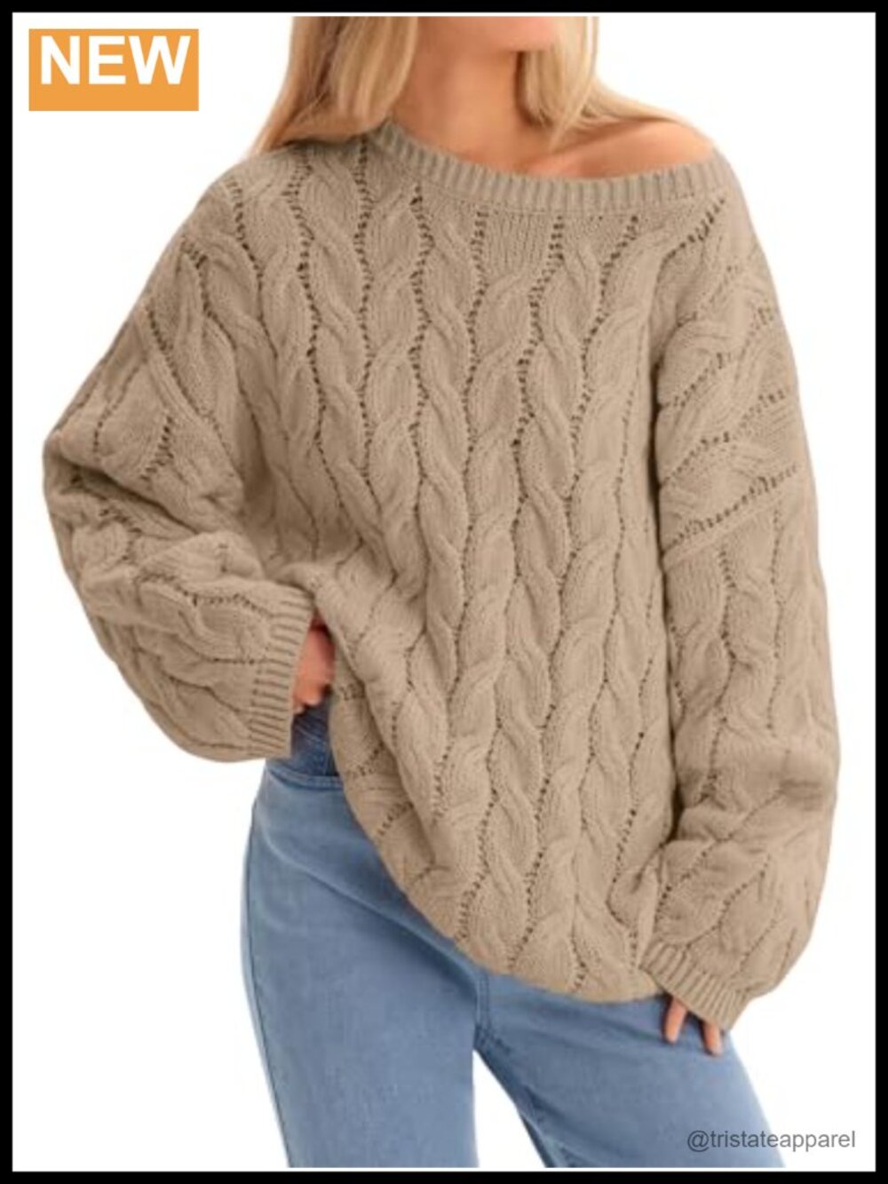 Women's Chunky Oversized Cable Knit Crewneck Long Sleeve Sweater